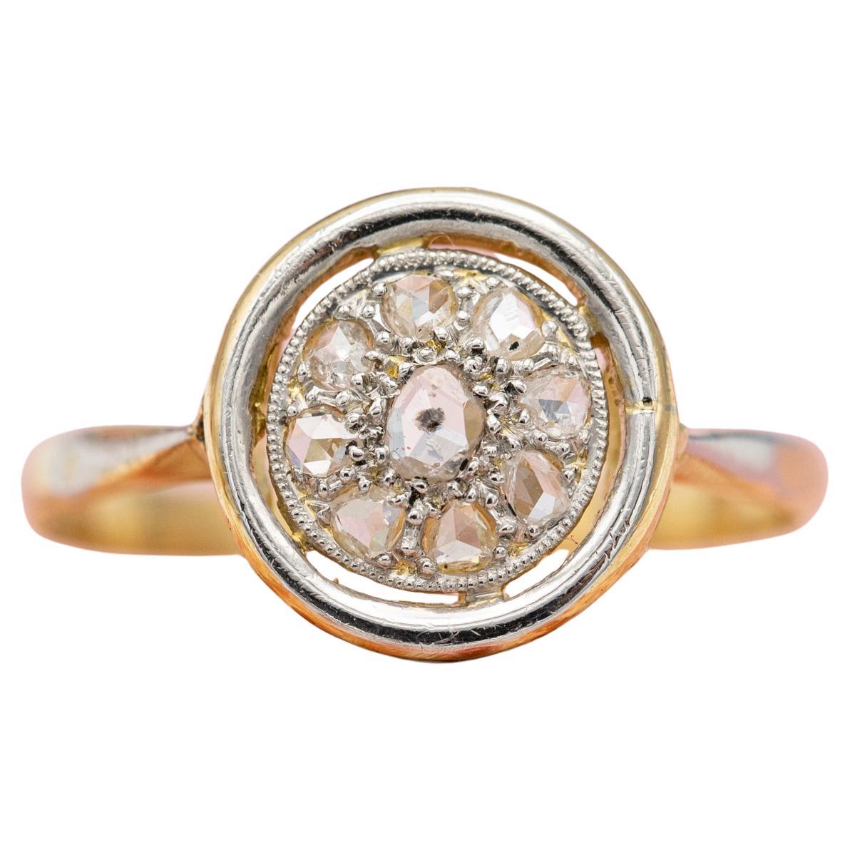 18k solid yellow gold engagement ring - Art Deco Natural diamond Target ring