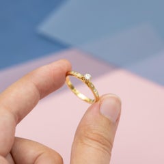 Anello di fidanzamento in oro giallo massiccio 18k - Anello con diamante naturale - Vintage Romance
