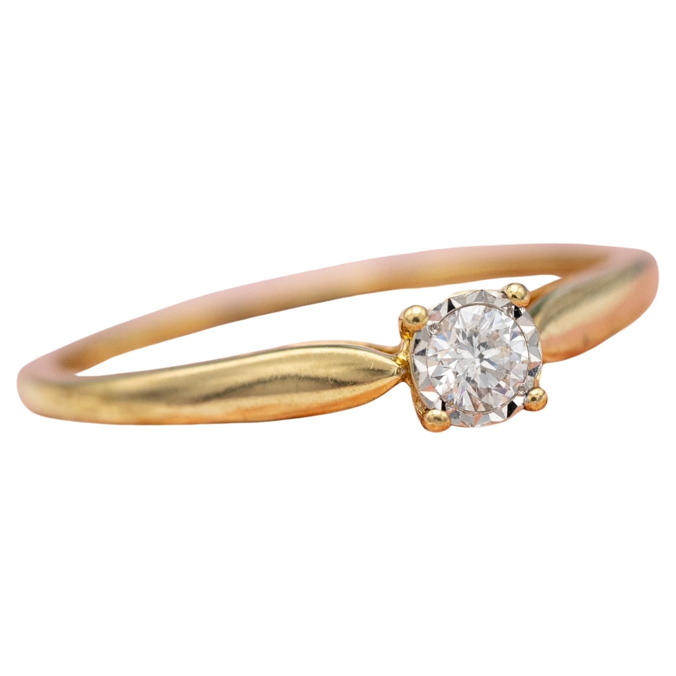18k solid yellow gold engagement ring - Natural diamond ring - Vintage Romance