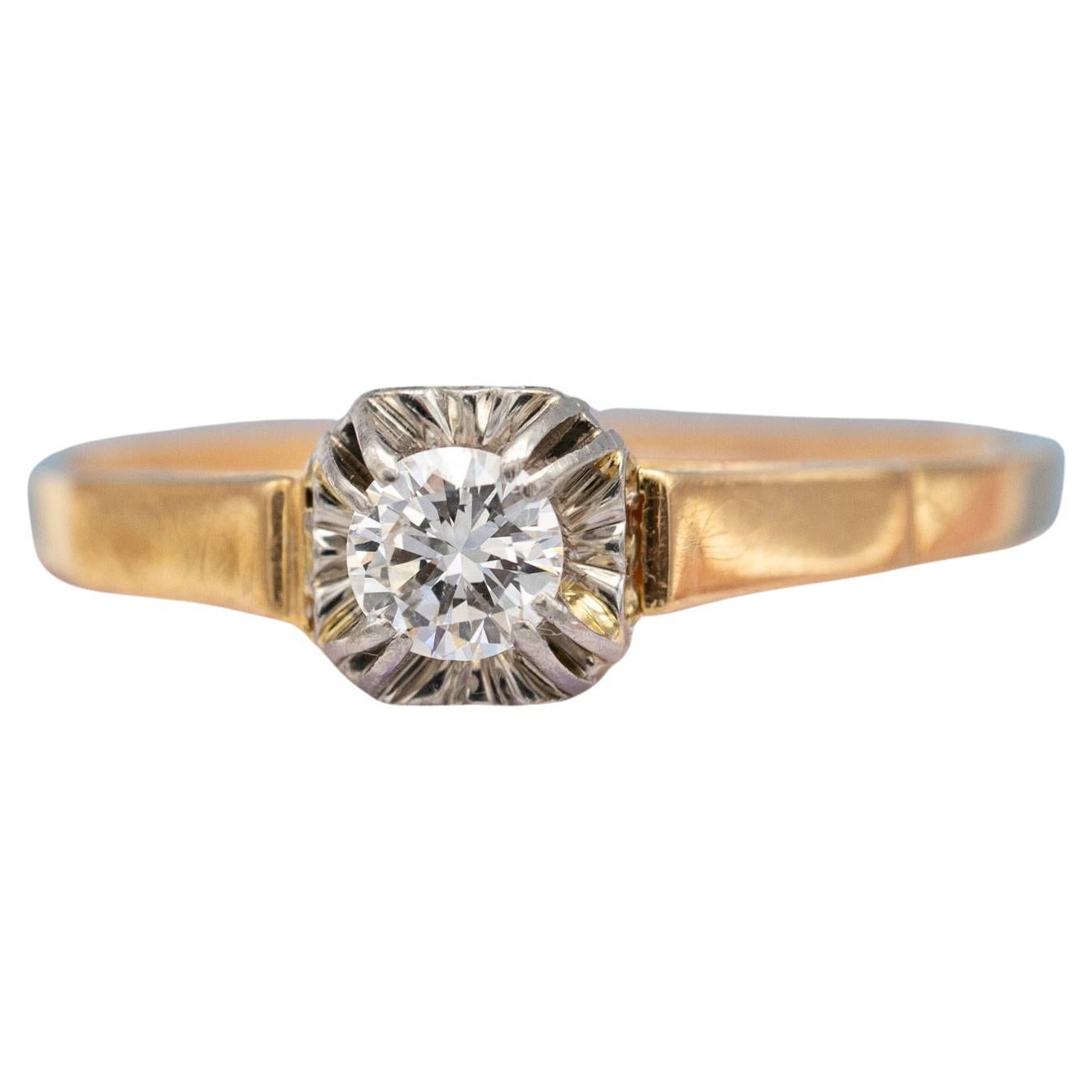 Verlobungsring aus 18 Karat massivem Gelbgold – natürlicher Diamantring – Vintage-Ring – Romantik