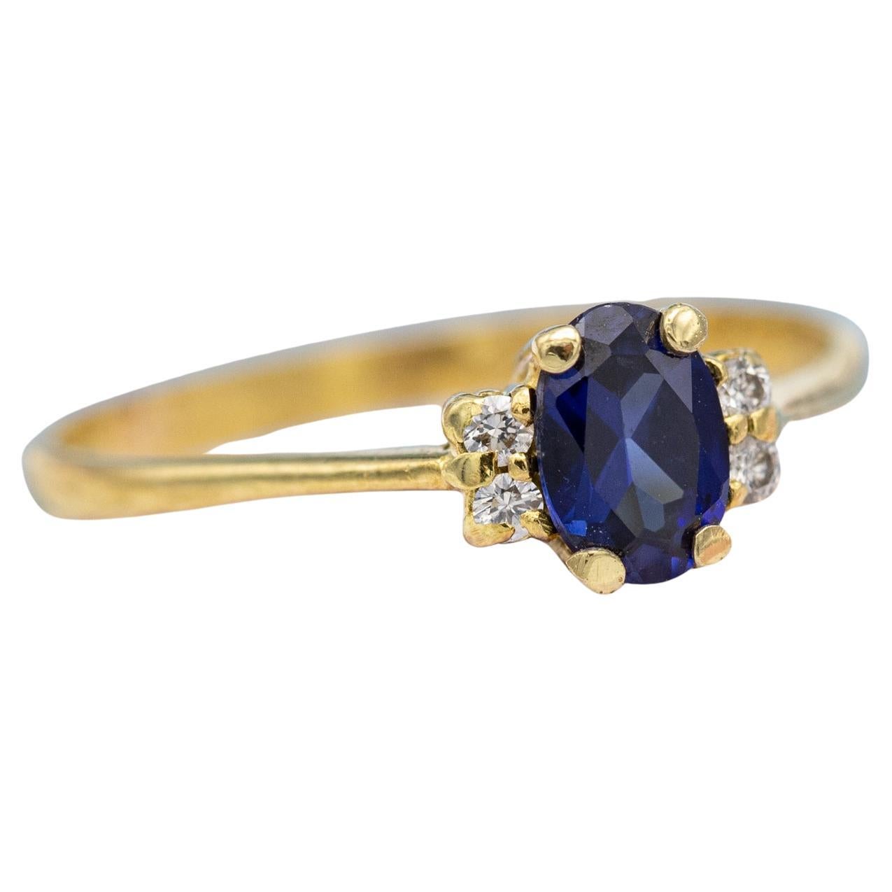 18k solid yellow gold engagement ring - Sapphire cluster ring - Vintage Romance