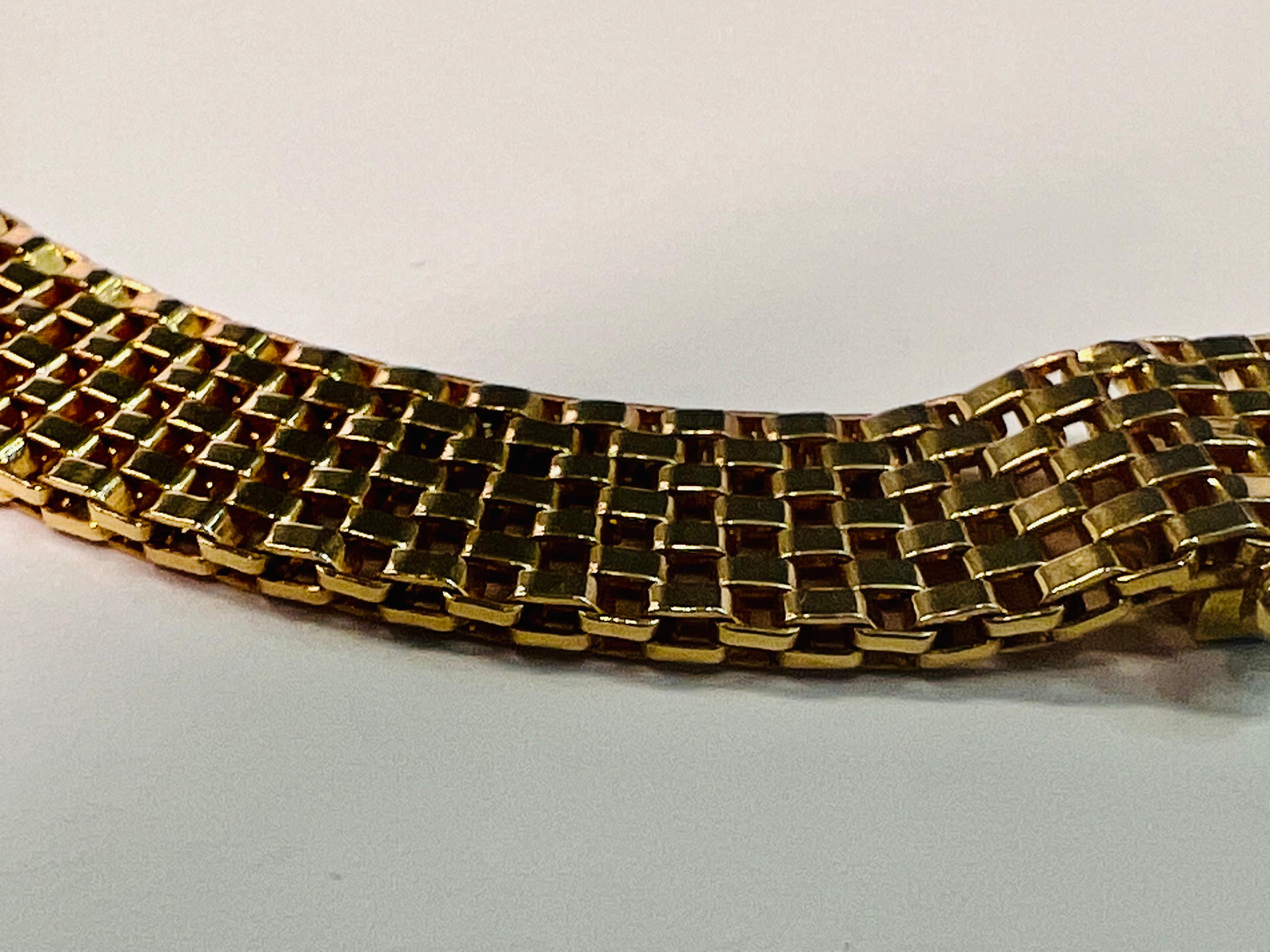 18k Solid Yellow Gold Flat Weave Necklace, Vintage Italian  9