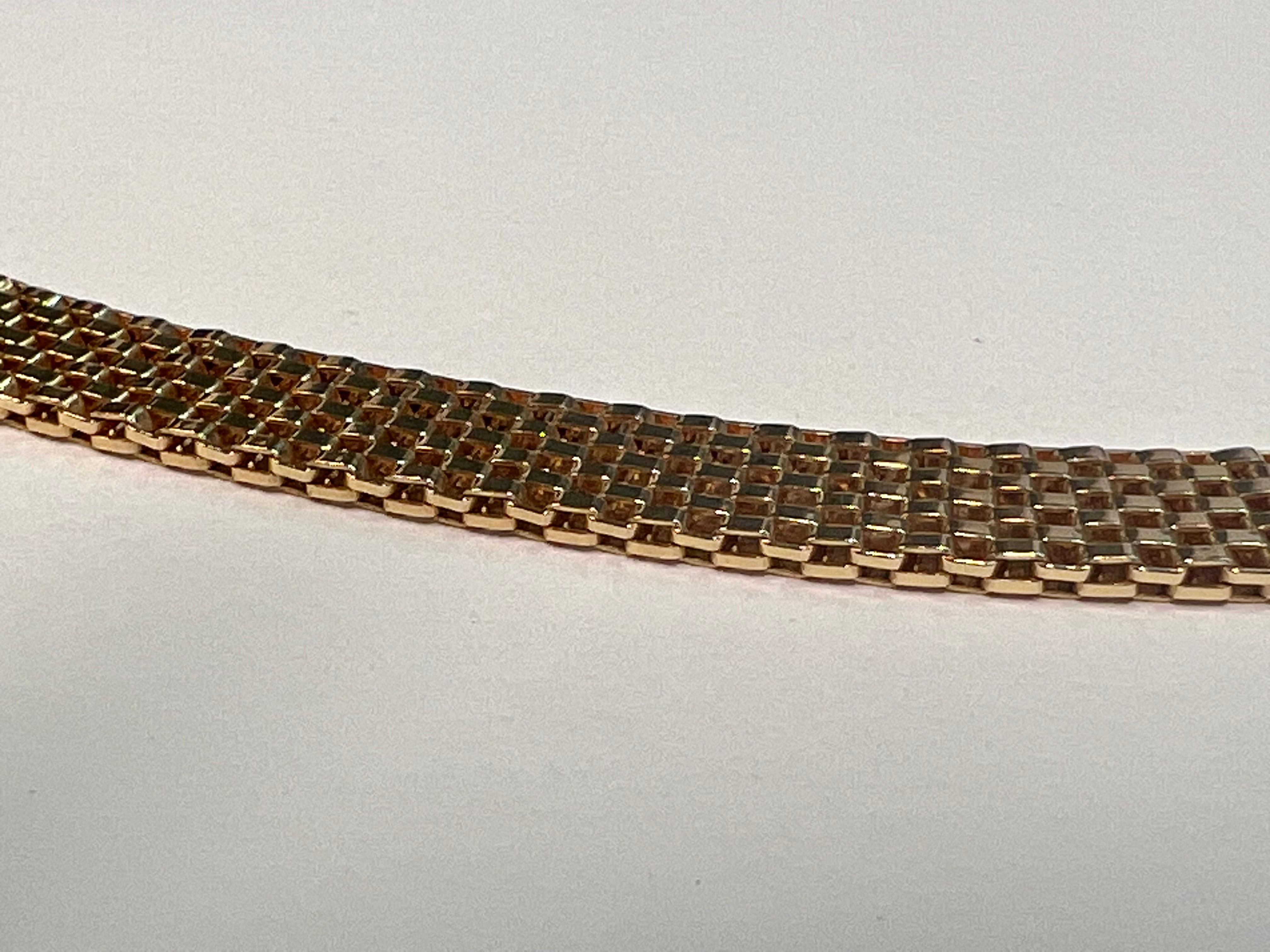 18k Solid Yellow Gold Flat Weave Necklace, Vintage Italian  10