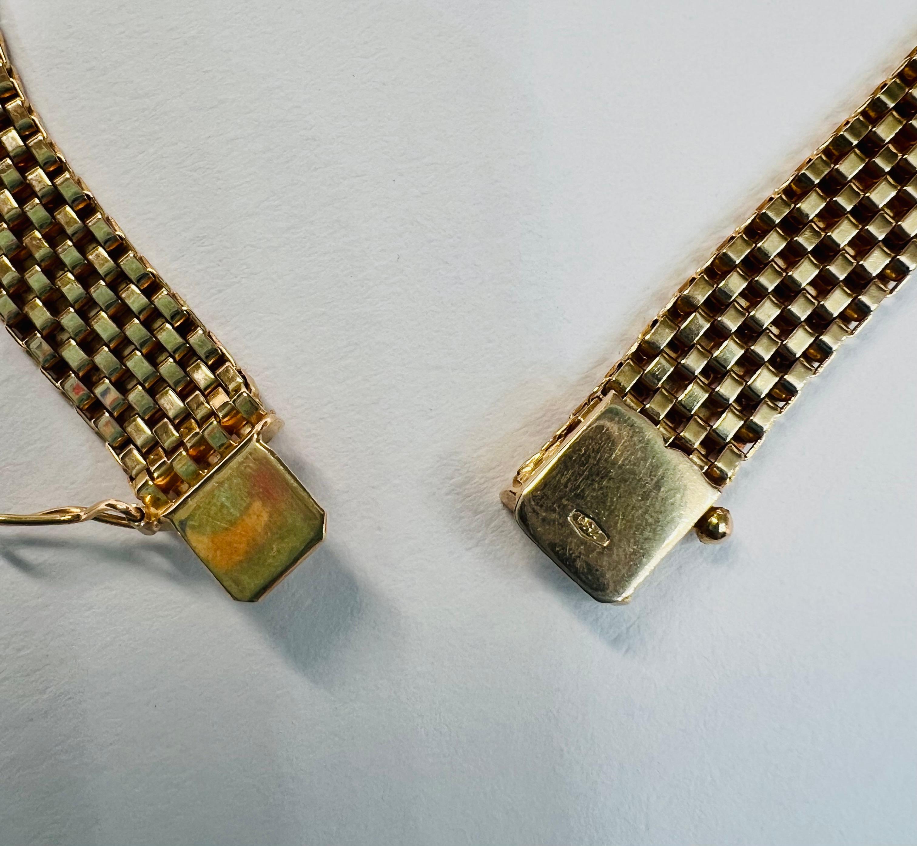 18k Solid Yellow Gold Flat Weave Necklace, Vintage Italian  12