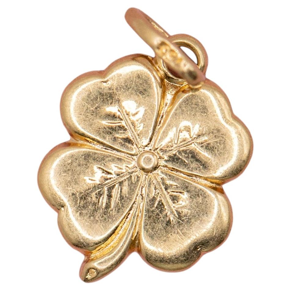 18K solid Yellow Gold Four-Leaf Clover Charm Pendant – Vintage Good Luck Jewelry