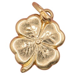 18K solid Yellow Gold Four-Leaf Clover Charm Pendant – Vintage Good Luck Jewelry