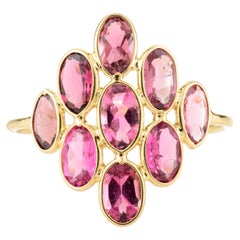 18 Karat massives Gelbgold Handgefertigter Turmalin-Cluster-Ring mit Ovalschliff