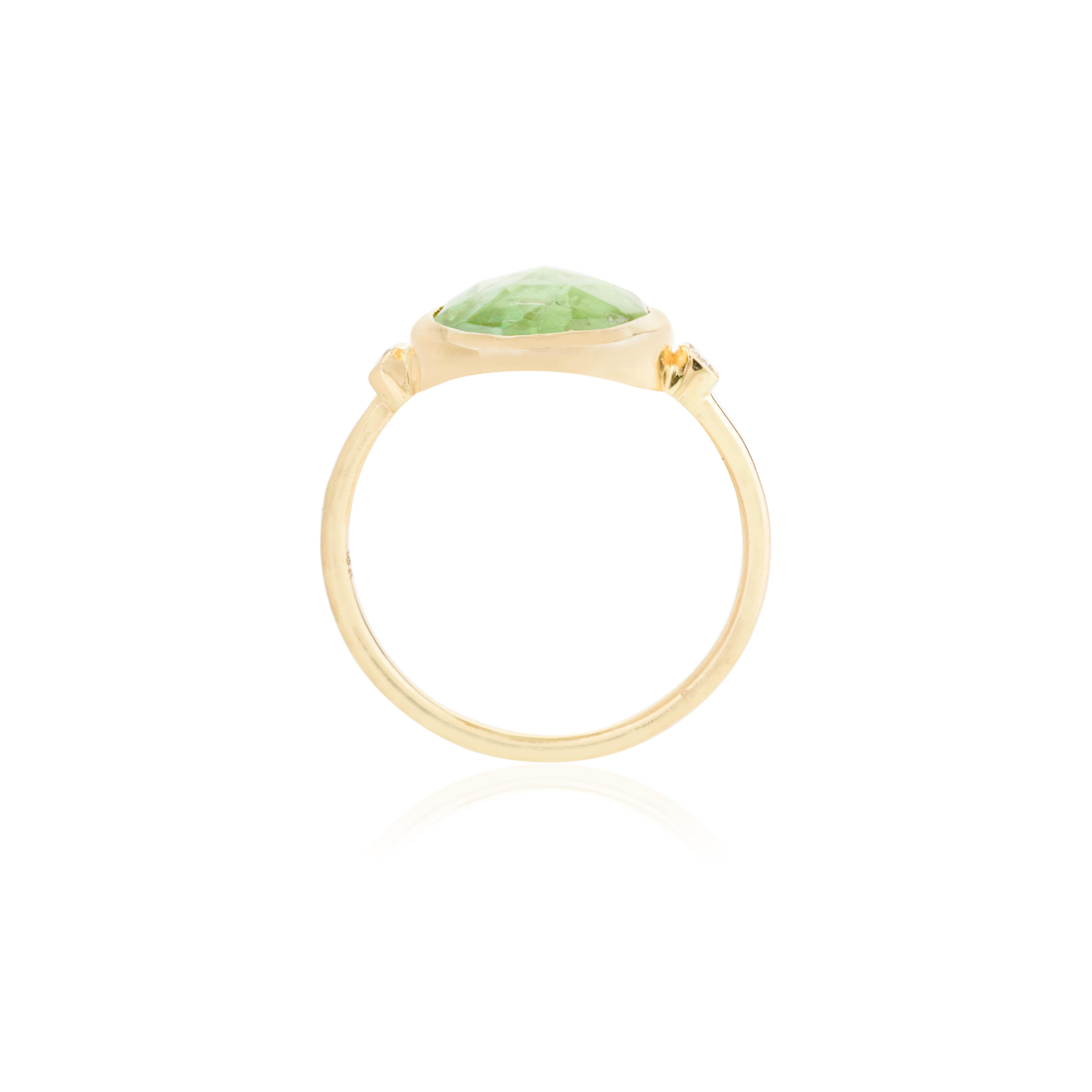 For Sale:  Handmade Tourmaline Diamond Everyday Ring in 18k Solid Yellow Gold 10