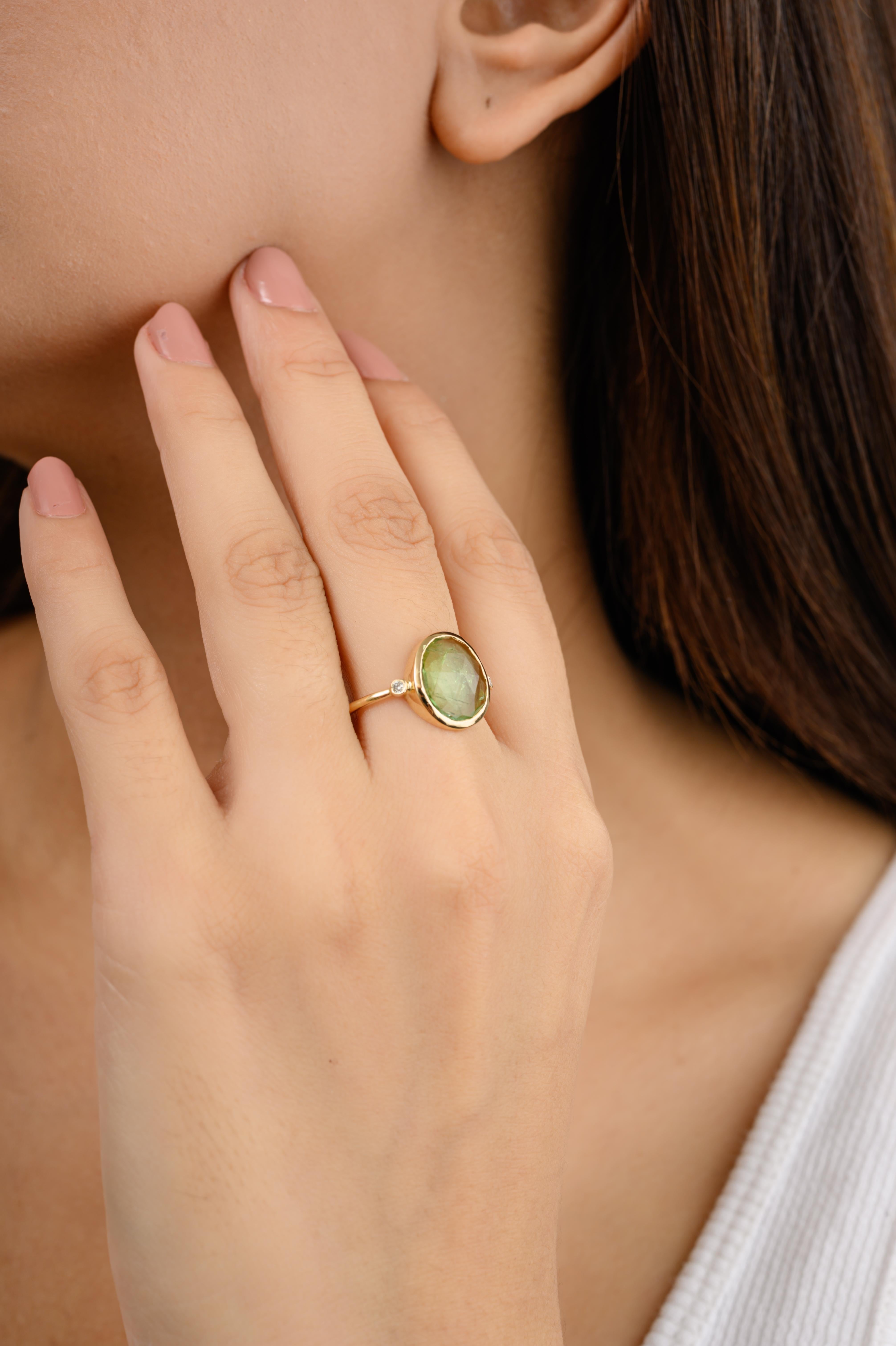 For Sale:  Handmade Tourmaline Diamond Everyday Ring in 18k Solid Yellow Gold 4
