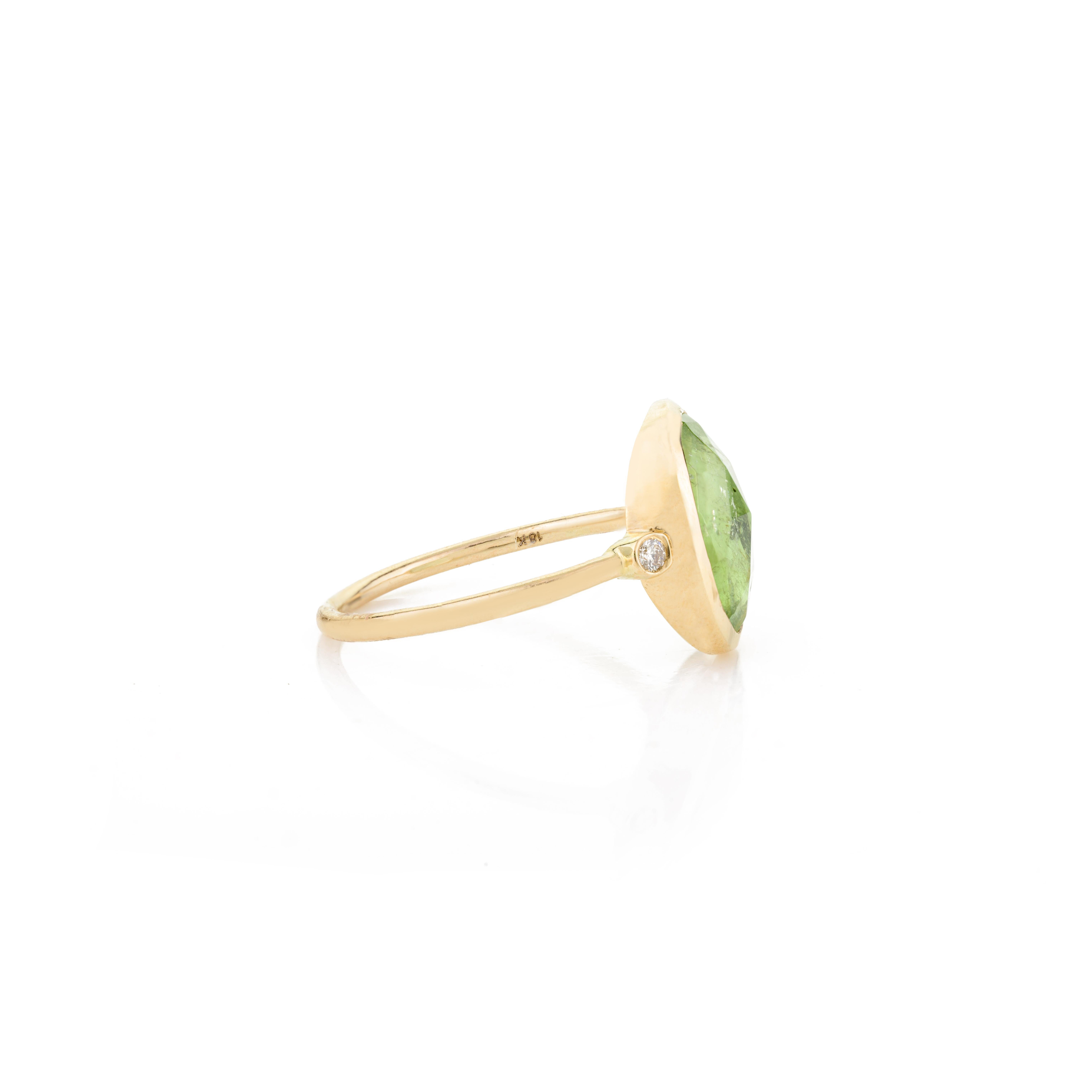For Sale:  Handmade Tourmaline Diamond Everyday Ring in 18k Solid Yellow Gold 5