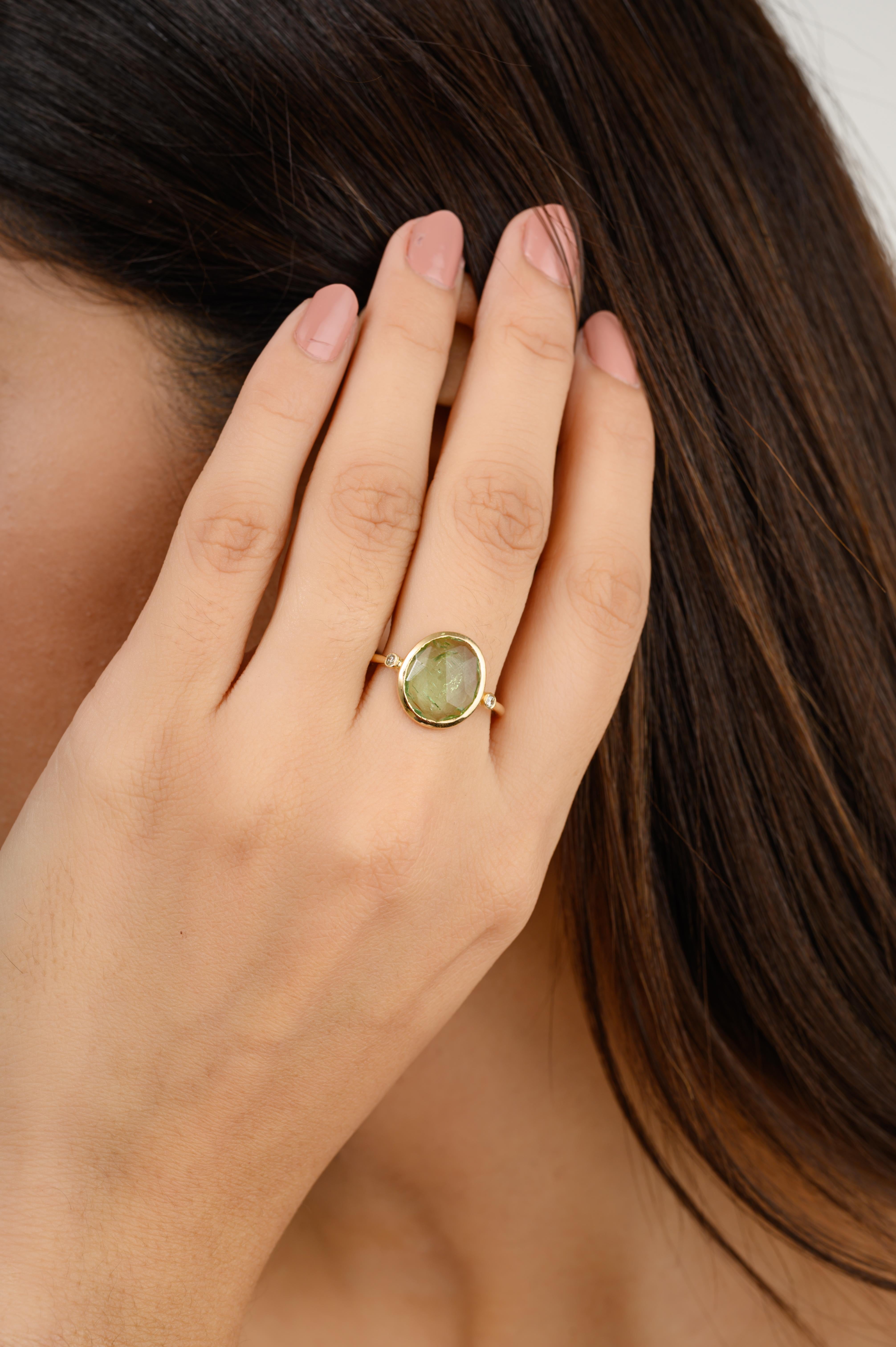 For Sale:  Handmade Tourmaline Diamond Everyday Ring in 18k Solid Yellow Gold 6