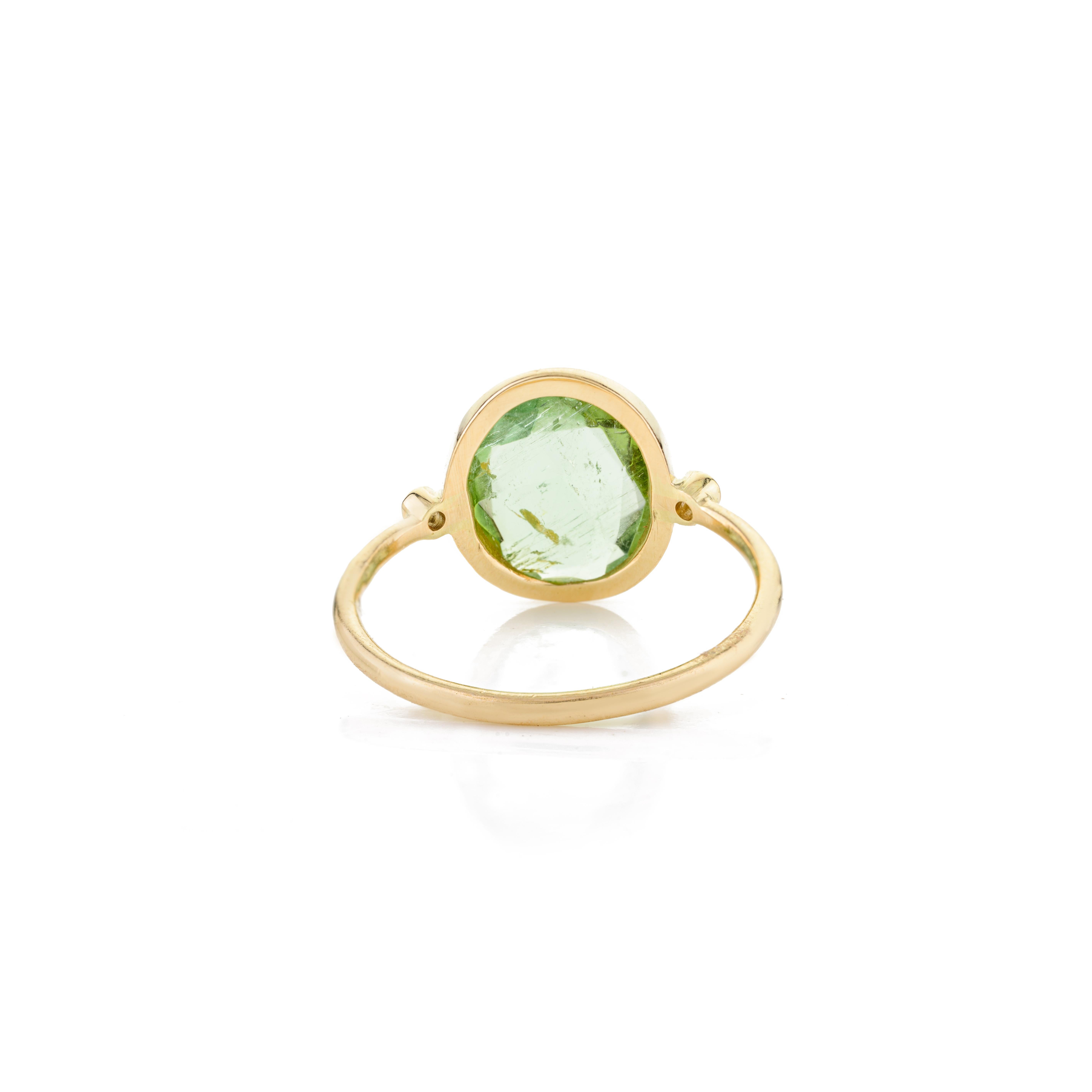 For Sale:  Handmade Tourmaline Diamond Everyday Ring in 18k Solid Yellow Gold 7