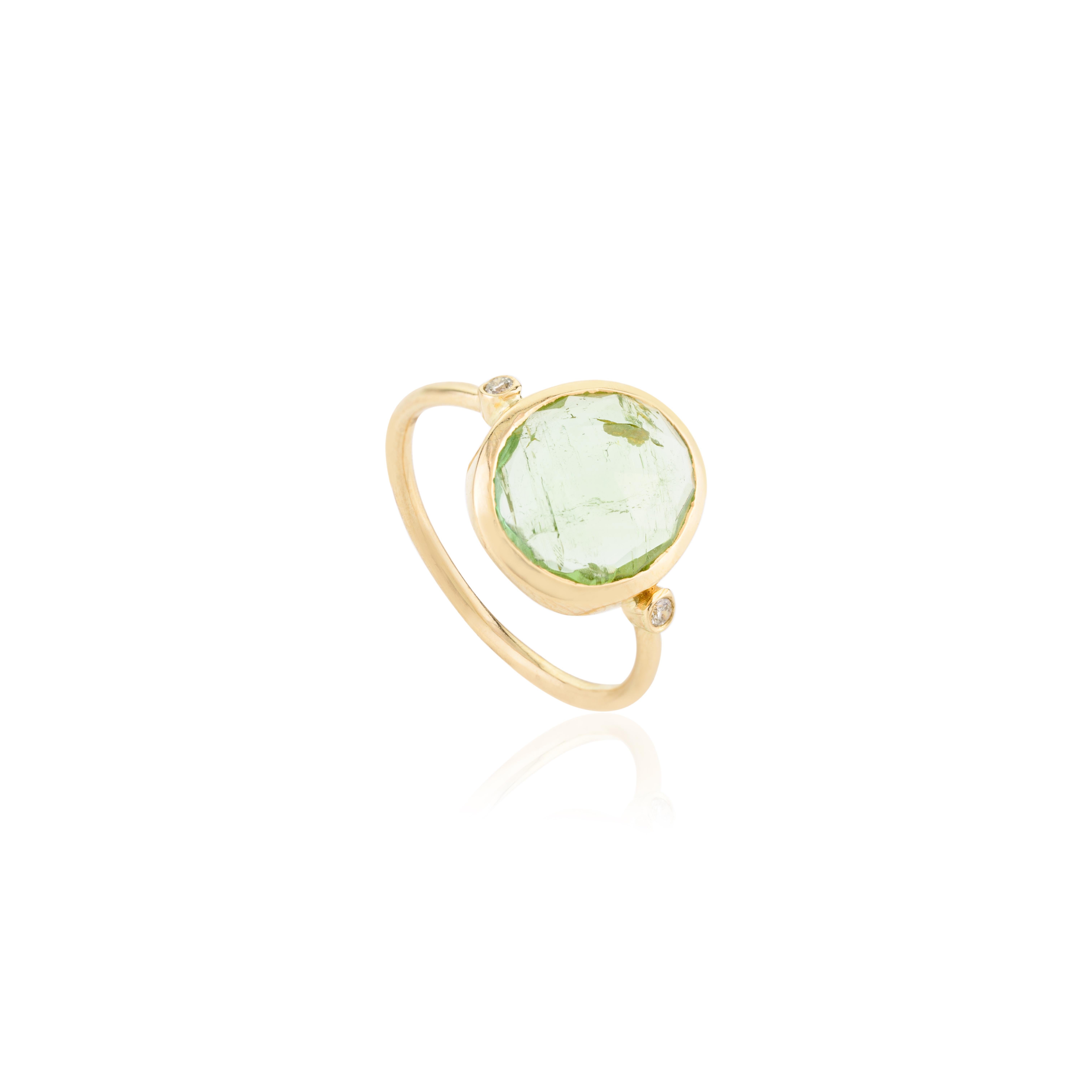 For Sale:  Handmade Tourmaline Diamond Everyday Ring in 18k Solid Yellow Gold 9