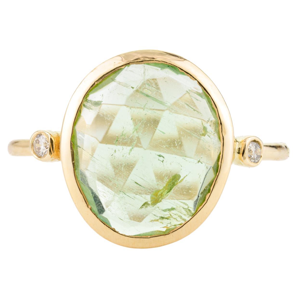 For Sale:  Handmade Tourmaline Diamond Everyday Ring in 18k Solid Yellow Gold