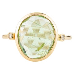 Handmade Tourmaline Diamond Everyday Ring in 18k Solid Yellow Gold