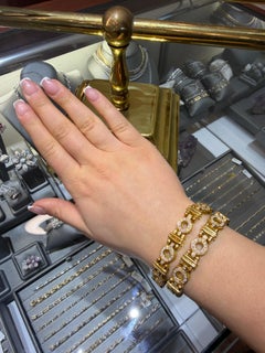 18K Solid Yellow Gold Heavy Diamond Parentesi Link Bracelets Italian Luxury 8.00