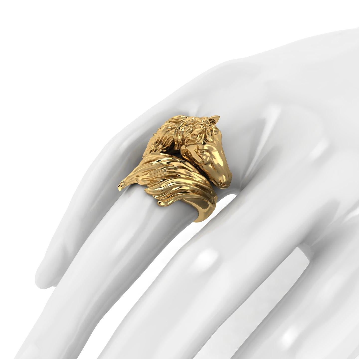 Art Nouveau 18k Solid Yellow Gold Horse Ring For Sale