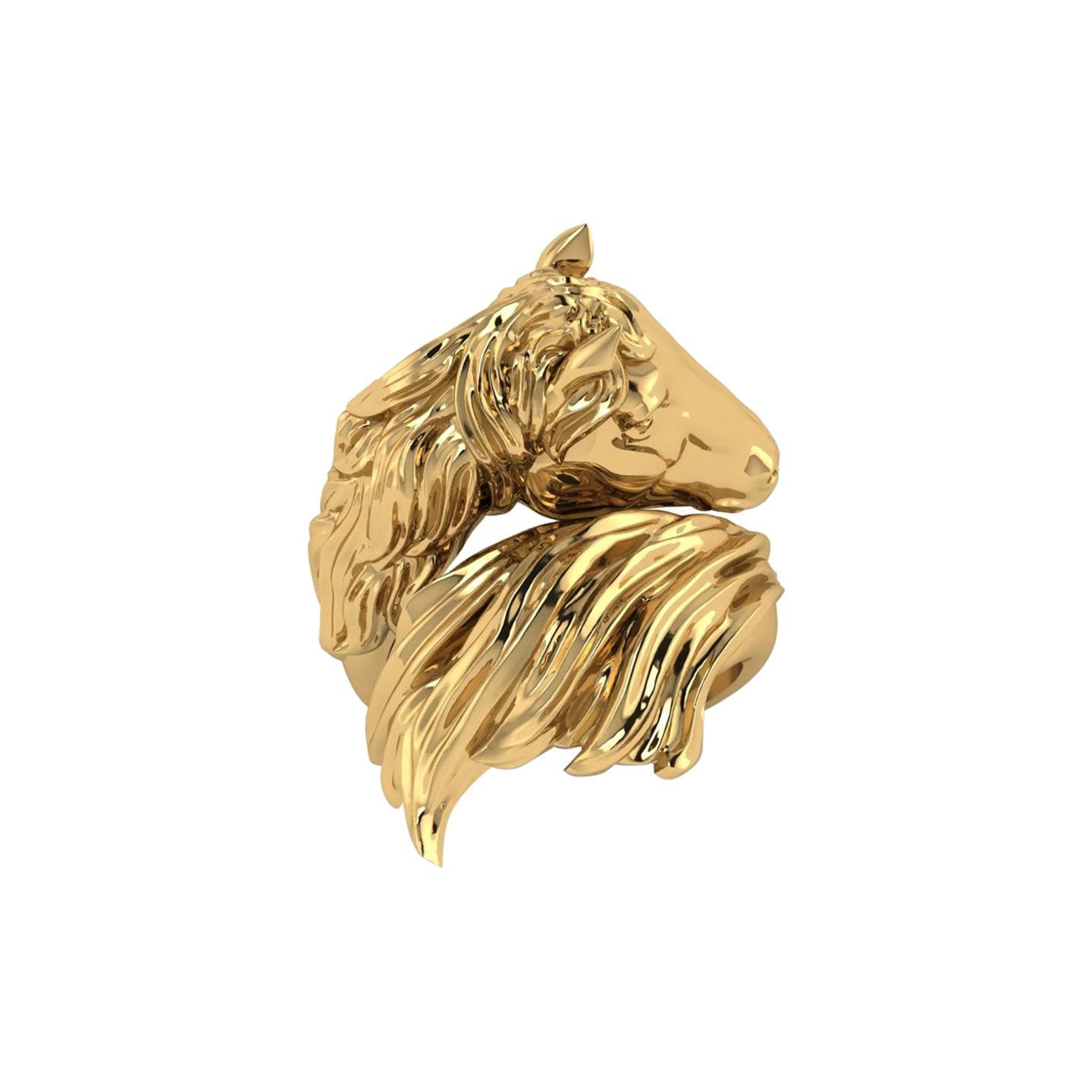 18k Solid Yellow Gold Horse Ring For Sale