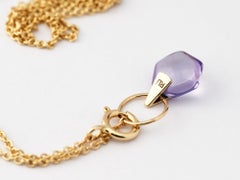 18k Solid Yellow Gold Minimalist Dainty Gold Link Chain with Natural Amethyst