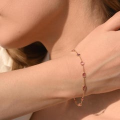 18K Solid Yellow Gold Minimalist Unique Pink Sapphire Layering Bracelet