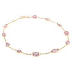 18 Karat massives Gelbgold Minimalistisches, einzigartiges rosa Saphir-Layering-Armband