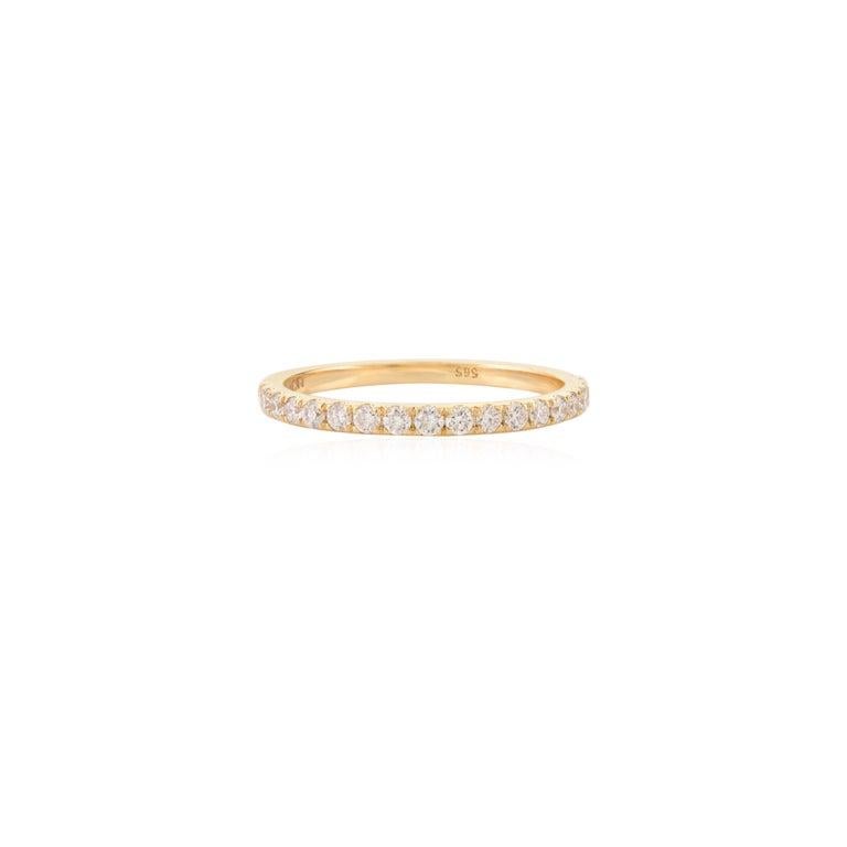 For Sale:  18k Solid Yellow Gold Moissanite Round Half Minimal Band Ring in Gift for Mom 2