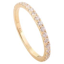 For Sale:  18k Solid Yellow Gold Moissanite Round Half Minimal Band Ring in Gift for Mom