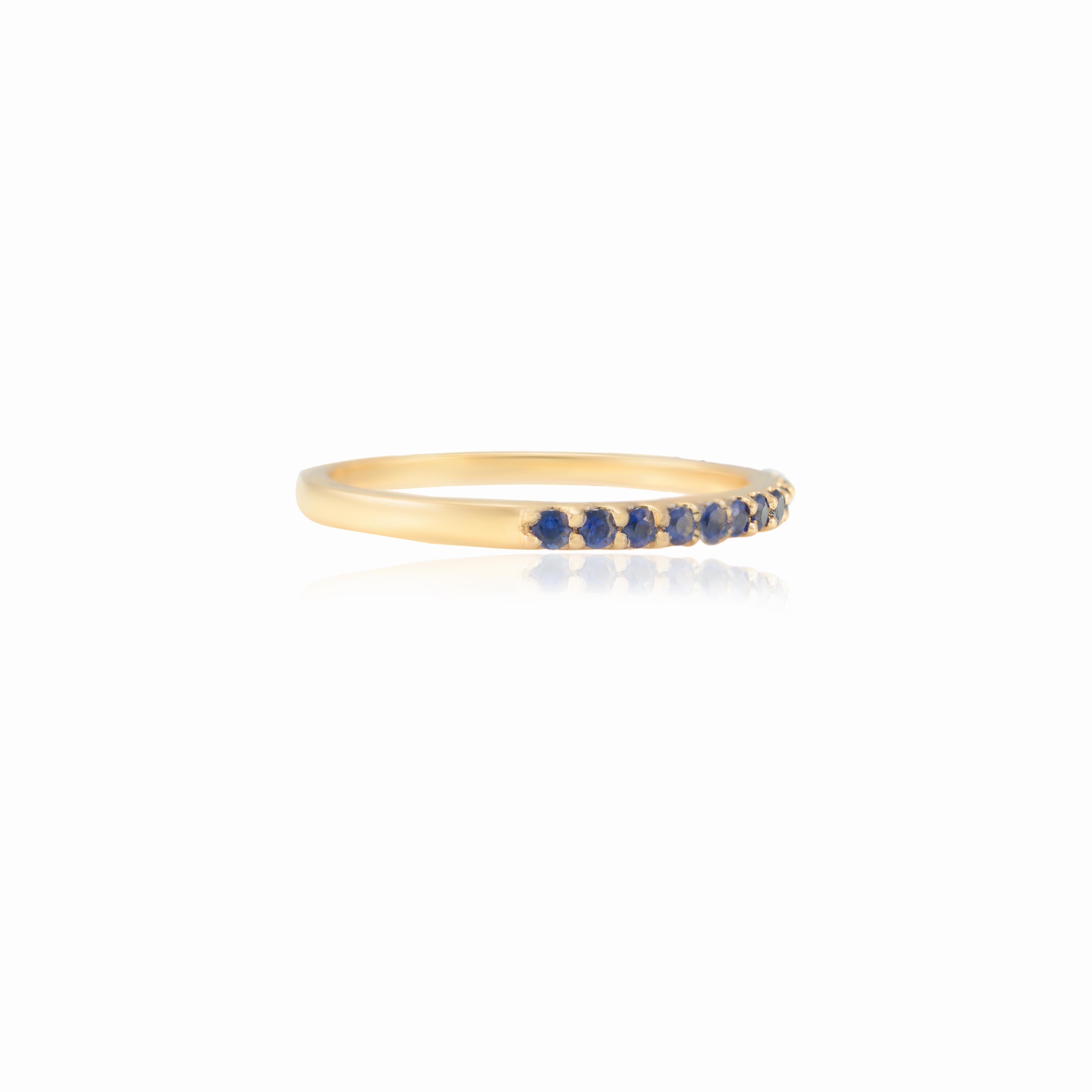 For Sale:  18k Solid Yellow Gold Natural Blue Sapphire Thin Band Stacking Ring 2