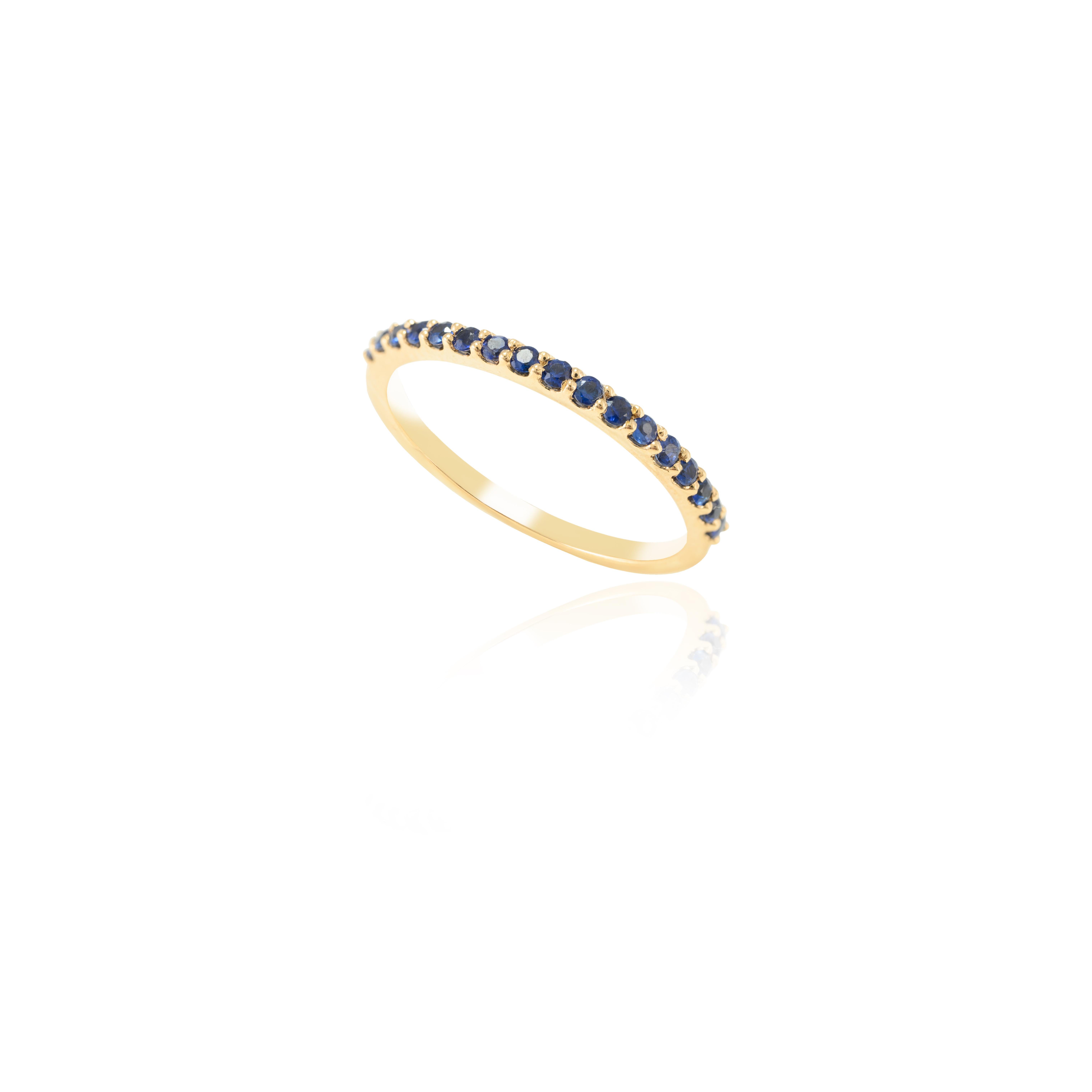 For Sale:  18k Solid Yellow Gold Natural Blue Sapphire Thin Band Stacking Ring 4