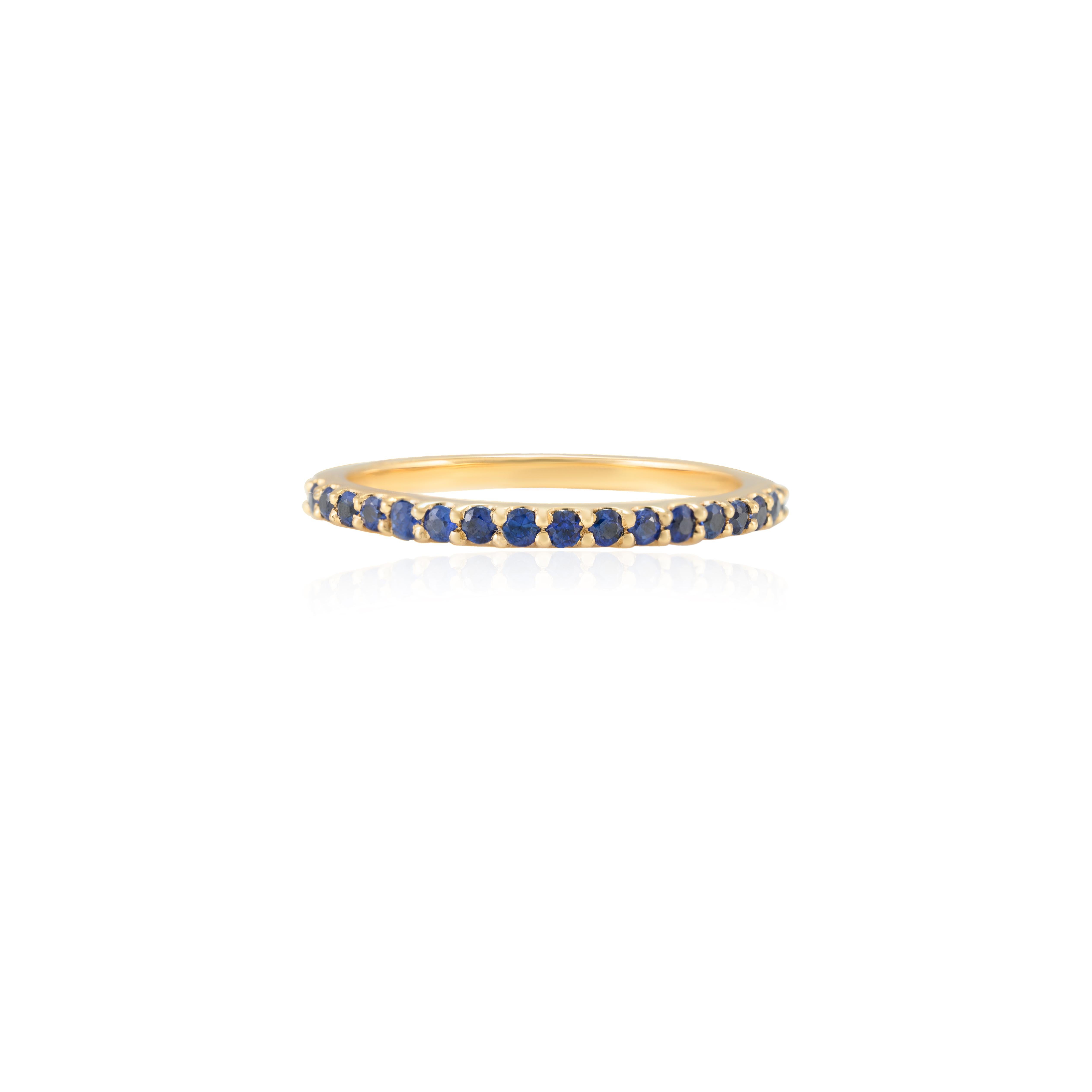 For Sale:  18k Solid Yellow Gold Natural Blue Sapphire Thin Band Stacking Ring 6