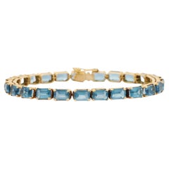 Bracciale tennis in oro giallo massiccio 18k taglio ottagono 18,5 carati Topazio Blu Regalo