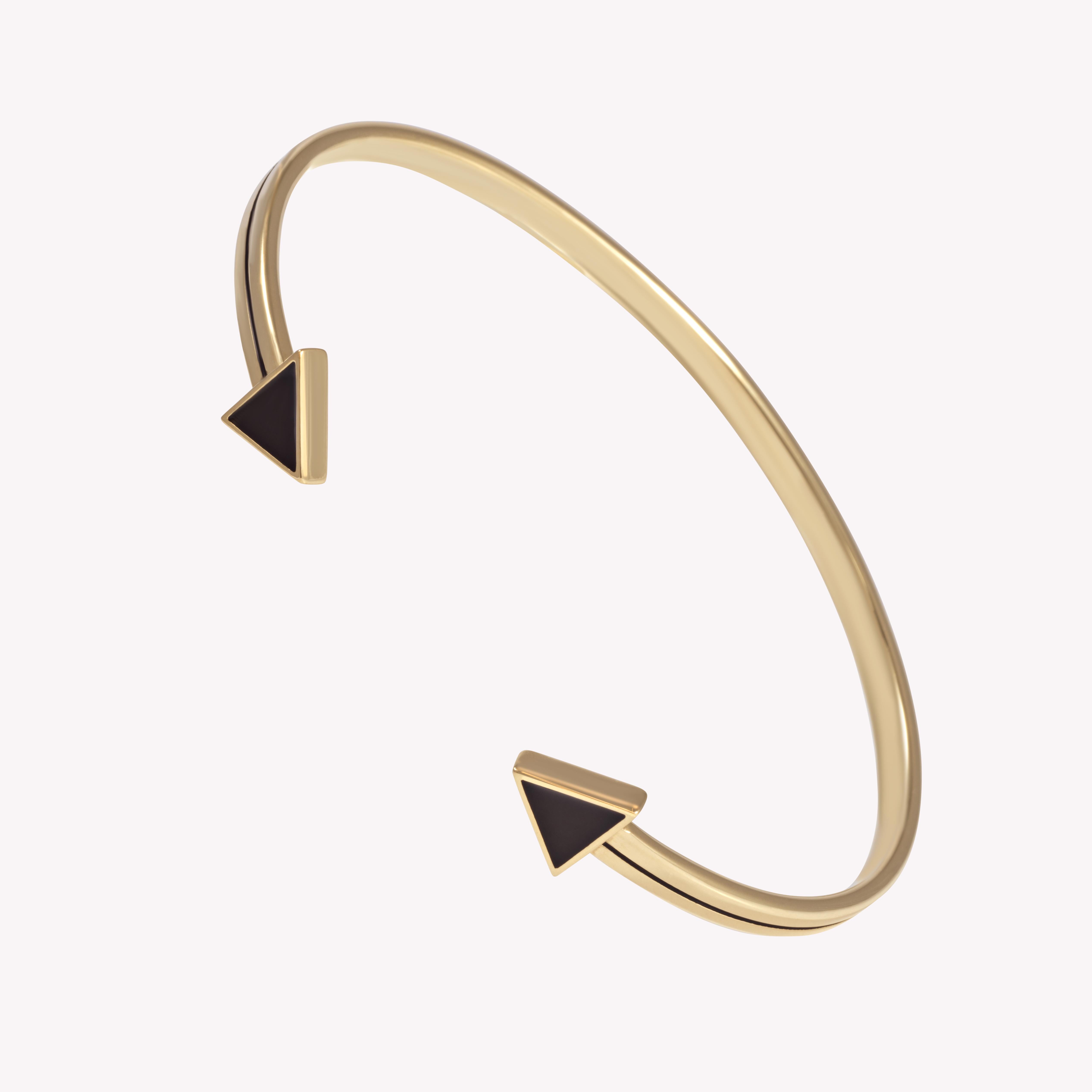 Bracelet ouvert en or jaune massif 18k avec émail noir. en vente 7
