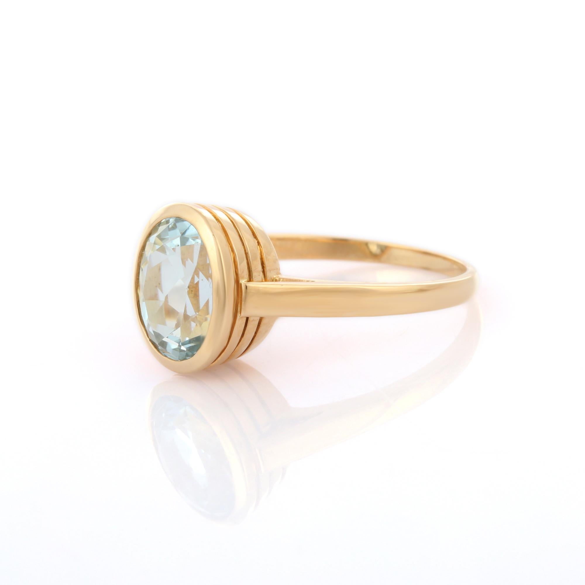 For Sale:  18K Solid Yellow Gold 2.55 ct Oval Cut Aquamarine Gemstone Ring, Aquamarine Ring 3