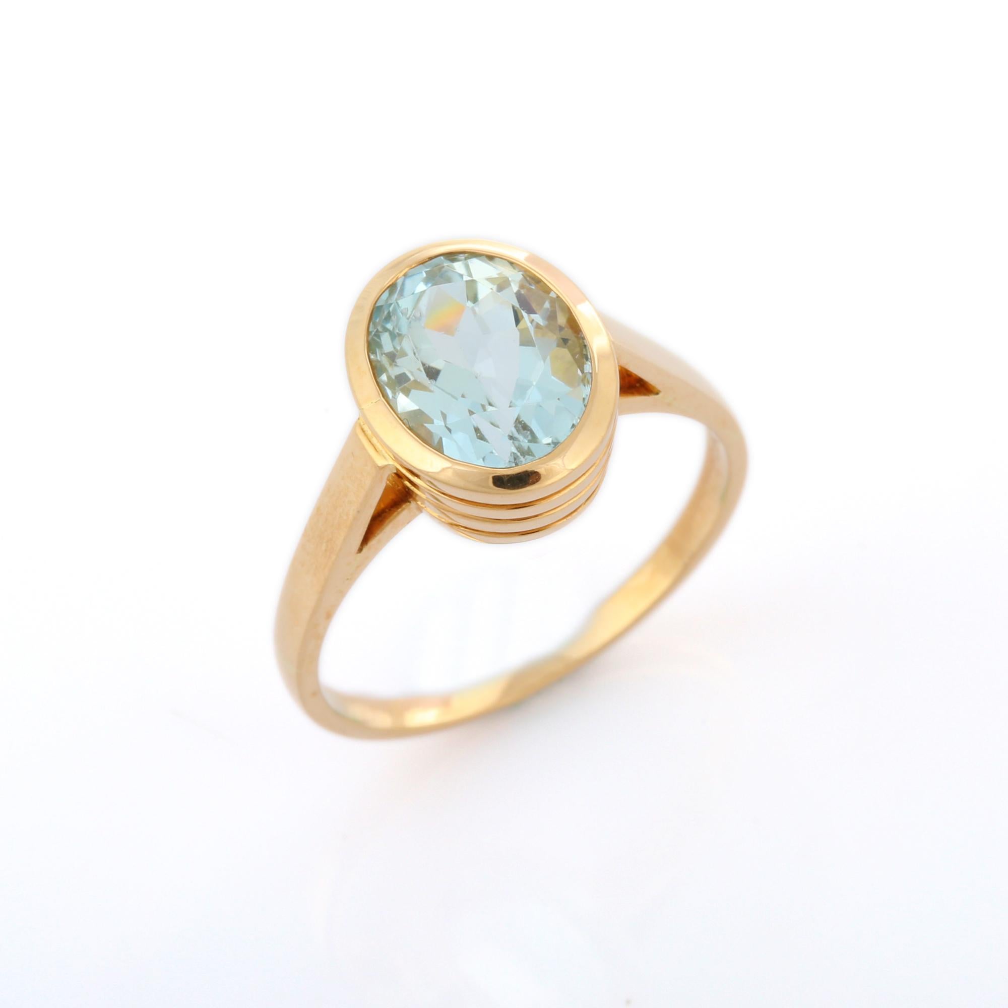 For Sale:  18K Solid Yellow Gold 2.55 ct Oval Cut Aquamarine Gemstone Ring, Aquamarine Ring 6