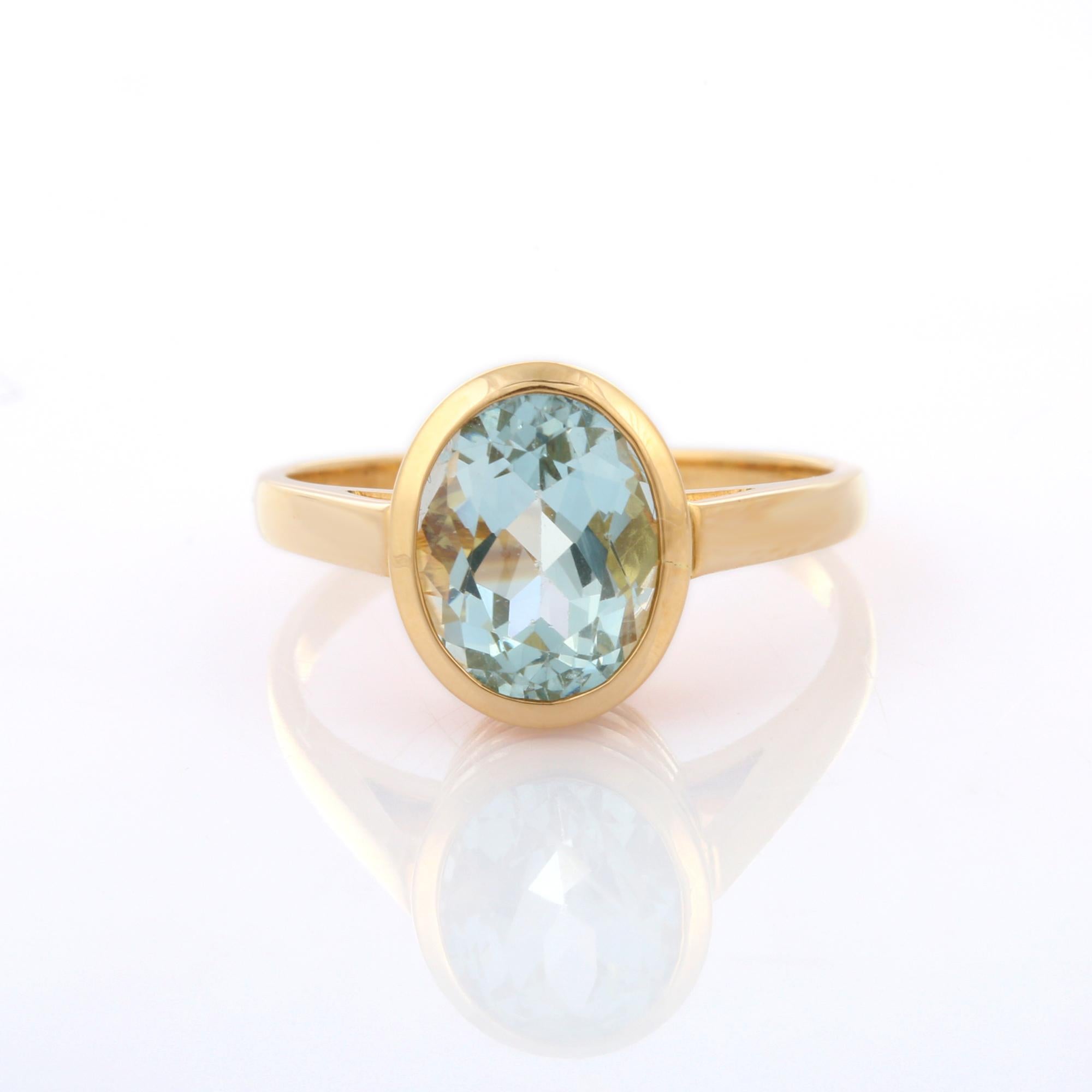 For Sale:  18K Solid Yellow Gold 2.55 ct Oval Cut Aquamarine Gemstone Ring, Aquamarine Ring 8