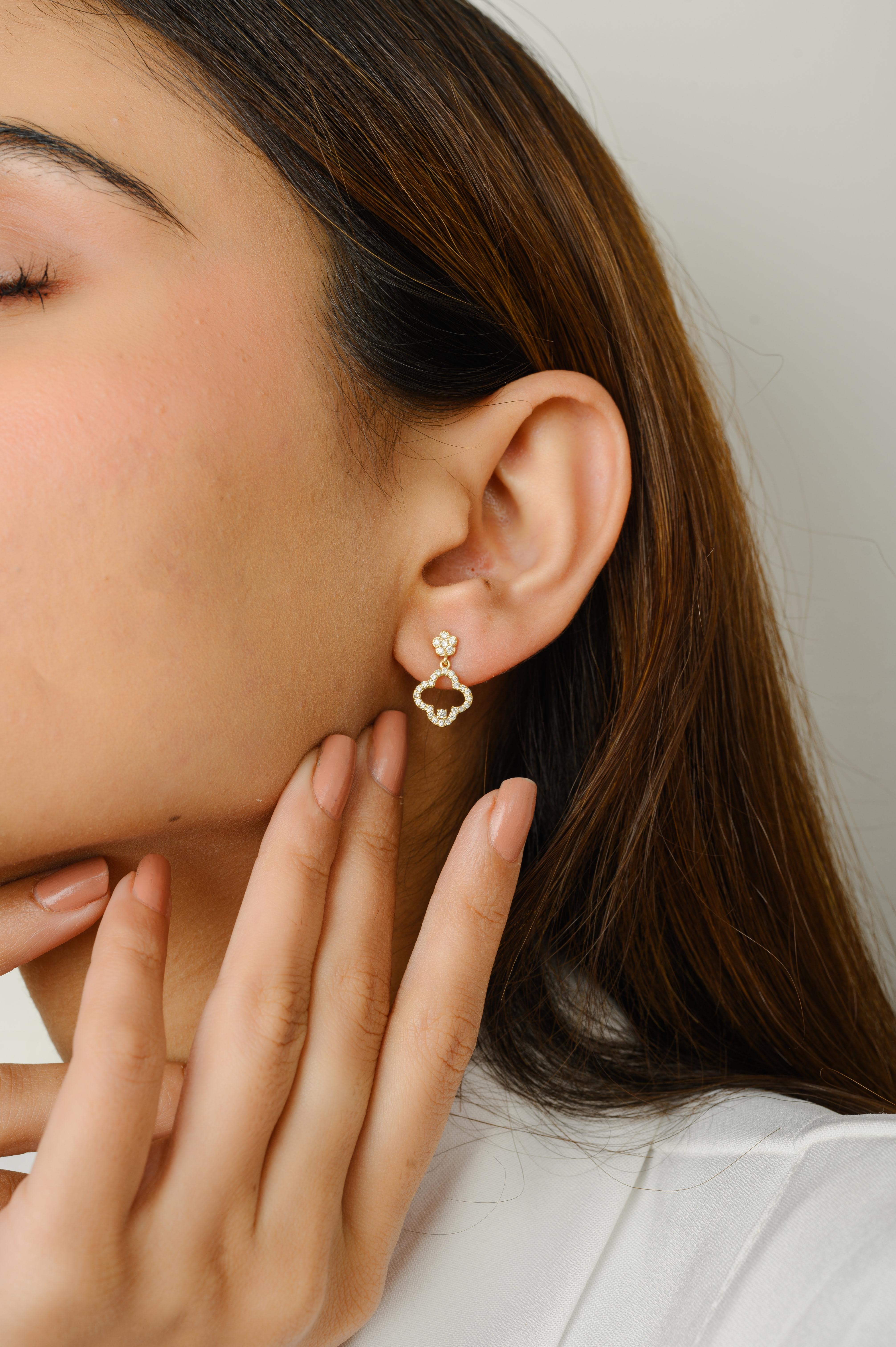 Par de Pendientes Trébol de Diamantes de Oro Amarillo Macizo de 18k para Mujer en Nuevo estado para la venta en New York, NY