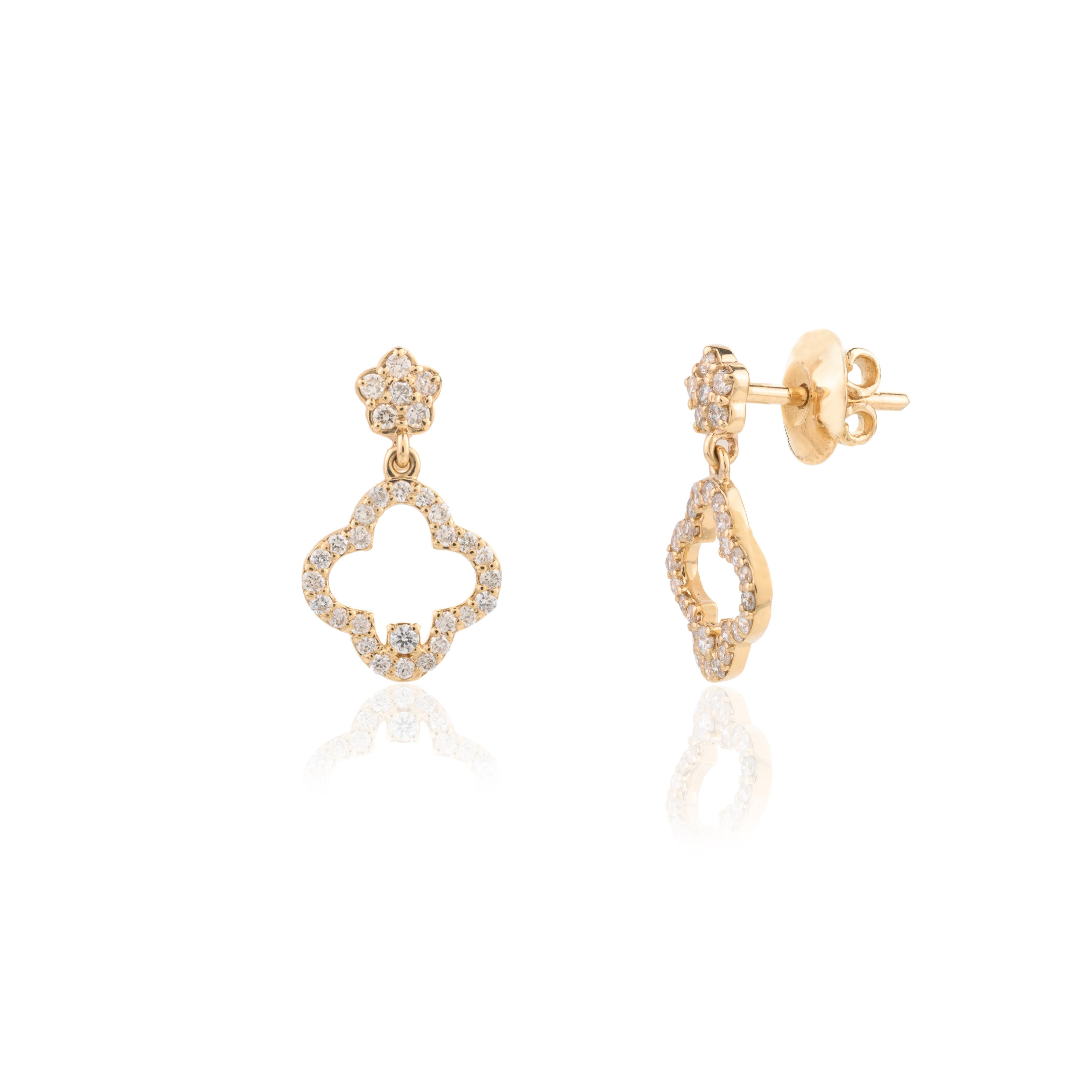 De las mujeres Par de Pendientes Trébol de Diamantes de Oro Amarillo Macizo de 18k para Mujer en venta
