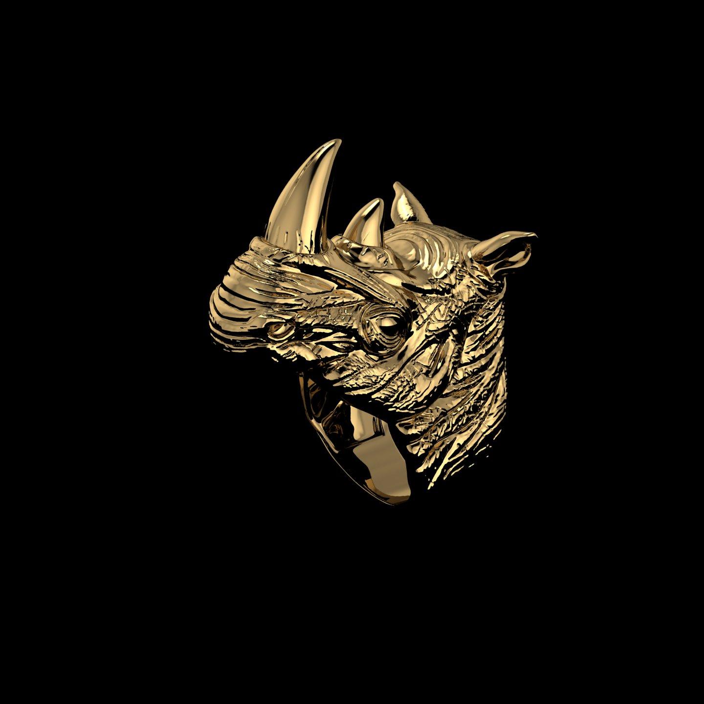 18k Solid Yellow Gold Rhino Ring In New Condition For Sale In New York, NY