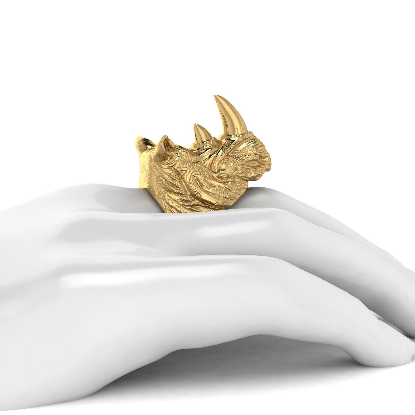 Women's or Men's 18k Solid Yellow Gold Rhino Ring For Sale