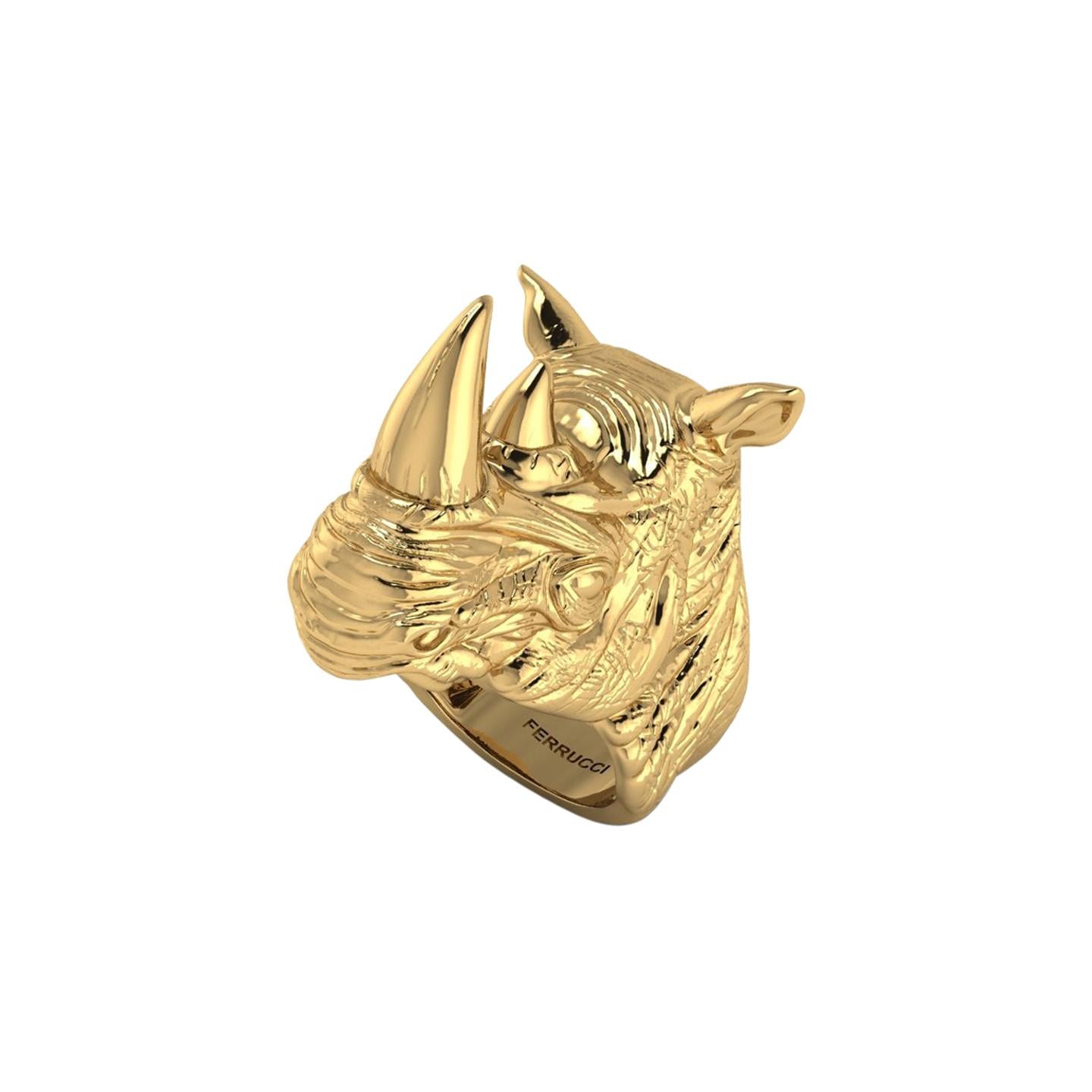 18k Solid Yellow Gold Rhino Ring