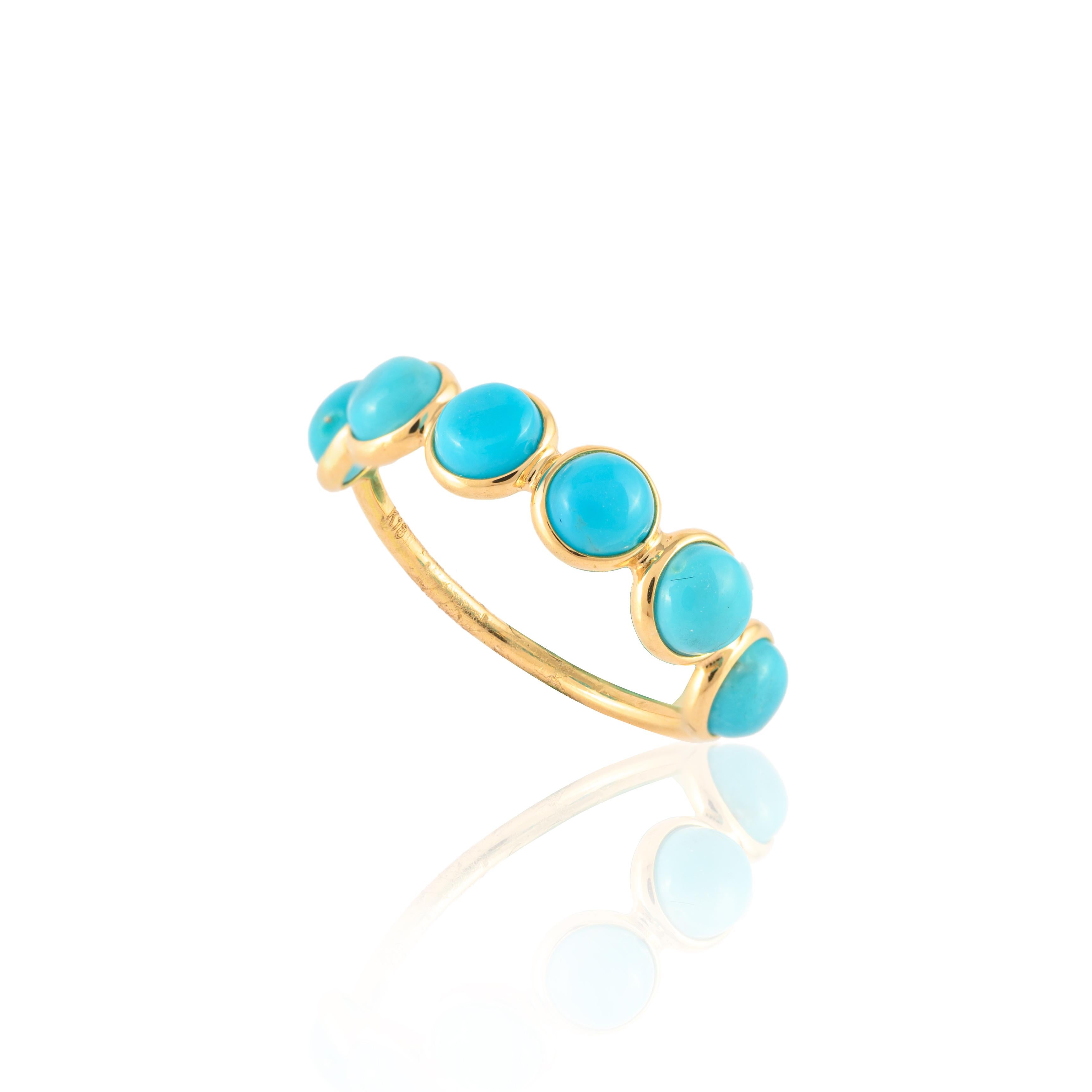 For Sale:  18k Solid Yellow Gold Round Turquoise Half Eternity Band Ring 11