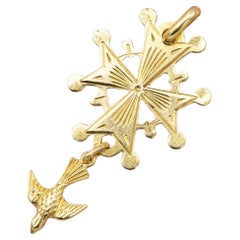 18k solid yellow gold Saint Esprit charm pendant - Catholic Huguenot cross