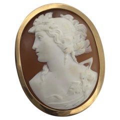 18K Solid Yellow Gold Shell Cameo Brooch Handmade Carmel-by-the-Sea 22g