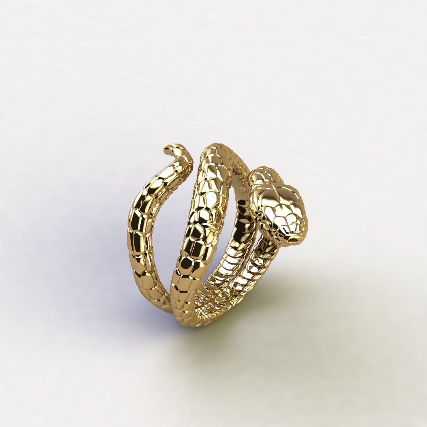 Art Nouveau 18k Solid Yellow Gold Snake Ring For Sale