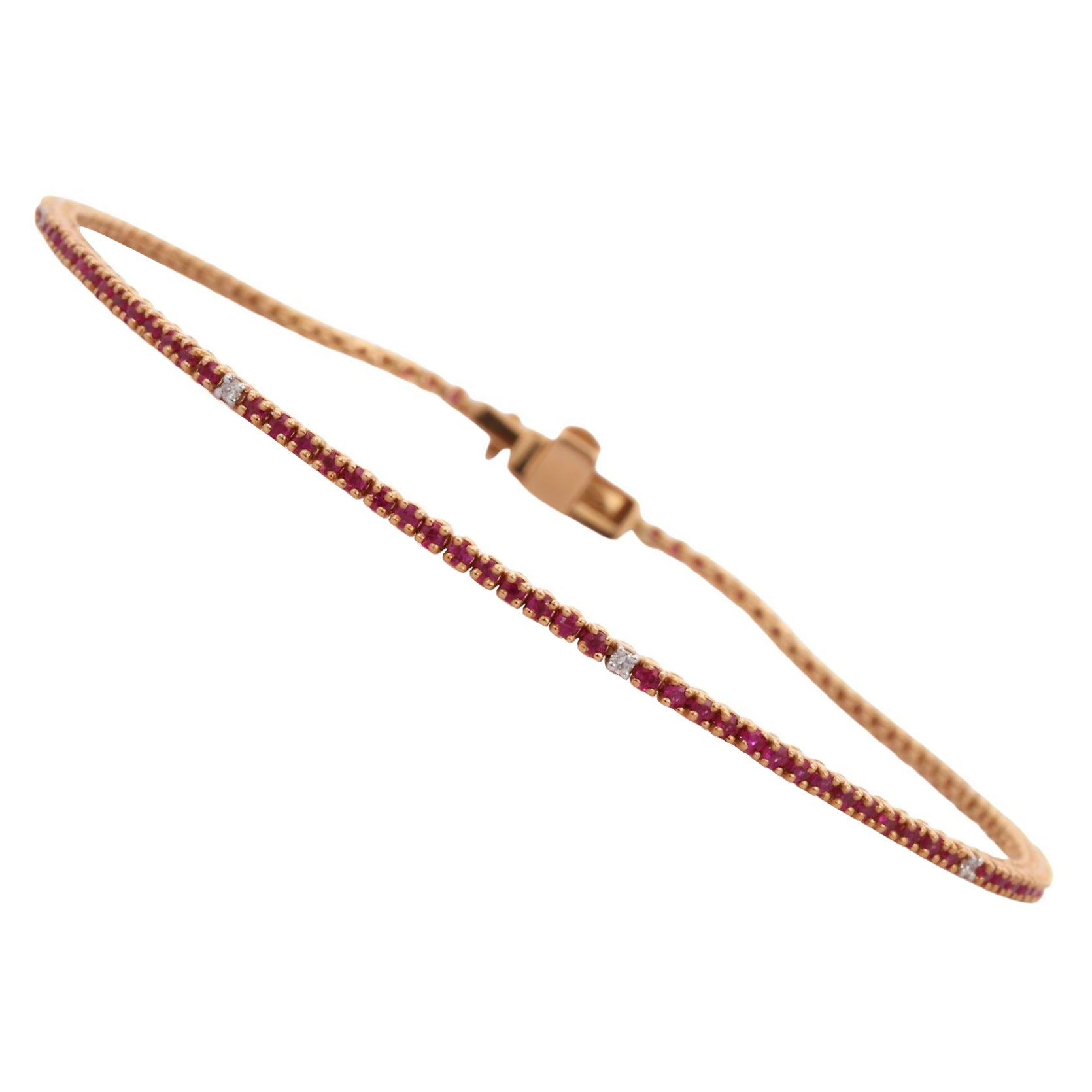 18k solide Gelbgold stapelbar zierliche Runde Rubin Diamant Tennis Armband