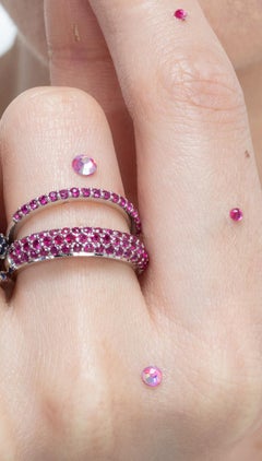 18k Solid Yellow Gold Stackable Round Cut Pave Ruby Gemstone Half Eternity Band