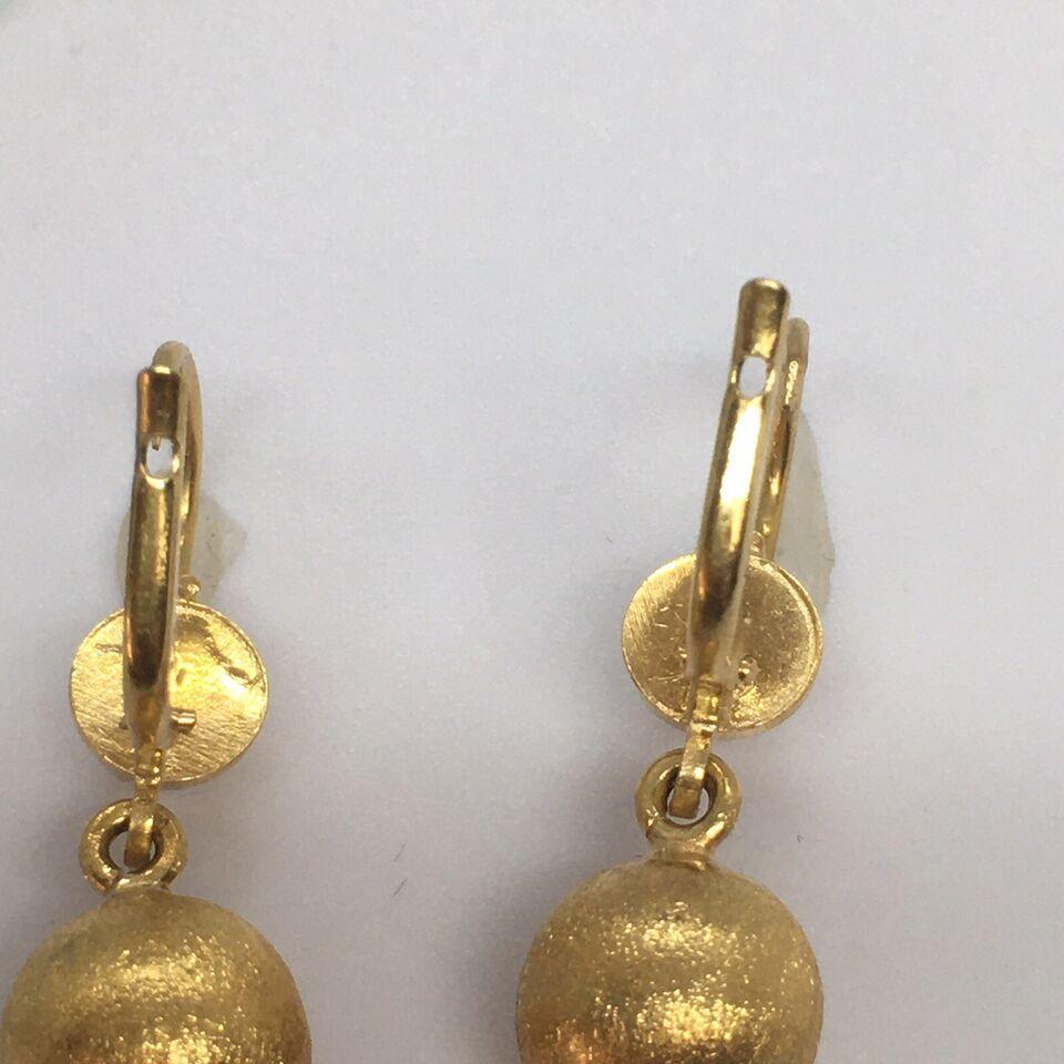 Retro 18k Solid Yellow Gold Tassel Dangling Wire Earrings Hanging 1.5 Inch 7.0 Gram For Sale
