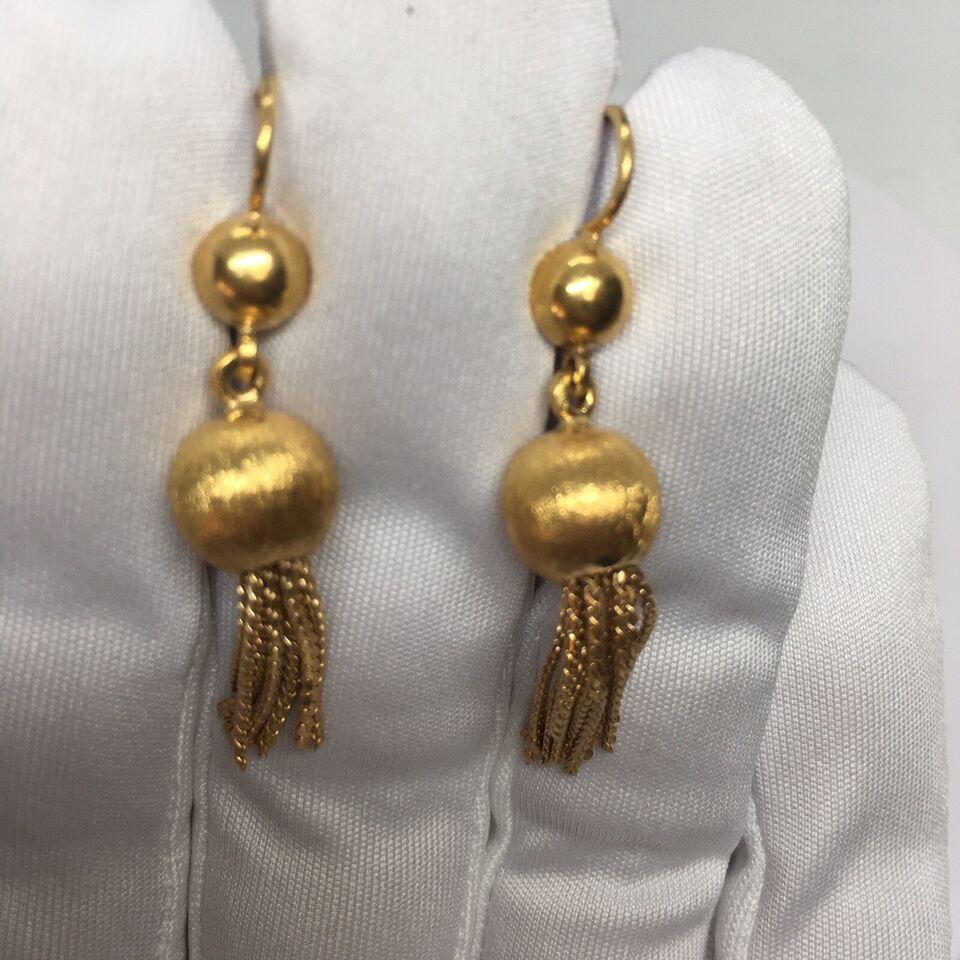 18k Solid Yellow Gold Tassel Dangling Wire Earrings Hanging 1.5 Inch 7.0 Gram In Good Condition For Sale In Santa Monica, CA