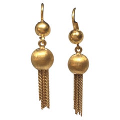 18k Solid Yellow Gold Tassel Dangling Wire Earrings Hanging 1.5 Inch 7.0 Gram