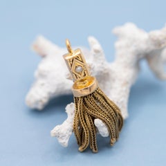 18k solid Yellow Gold Tassel Pendant : Victorian, Half Seed Pearl, Foxtail Chain